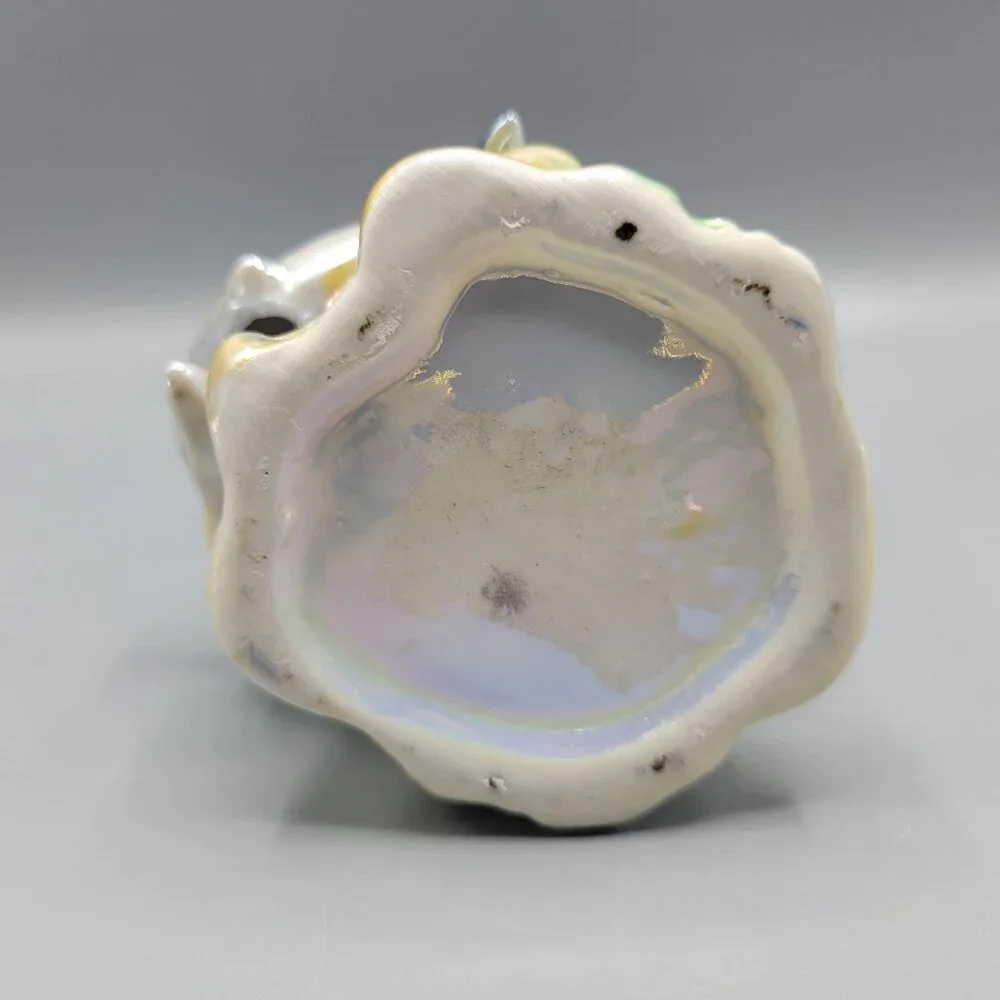 Vintage Iridescent Ceramic Vase Shell Shape Ocean Inspired Design 7.5